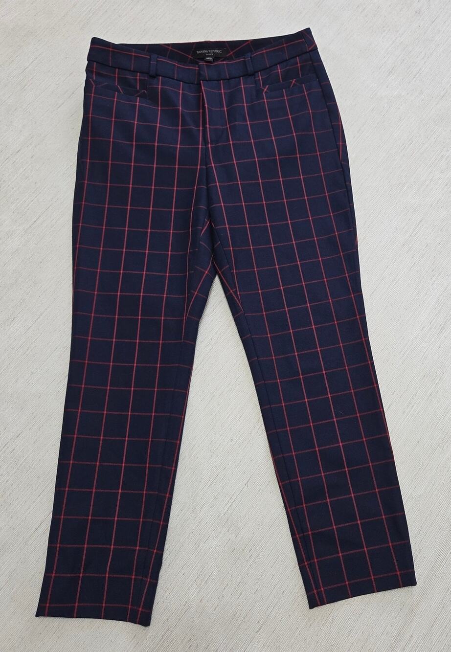 Banana Republic "Sloan" blue red plaid casual ankle pants woman's size 4s